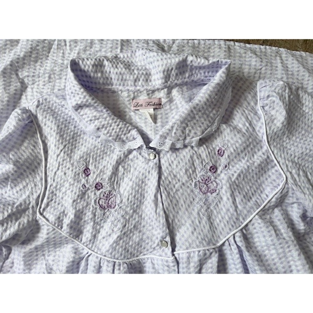 Lati Fashions robe housecoat mumu night gown sleepwear purple gingham size L - Picture 6 of 6